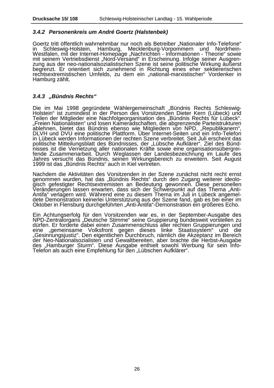 Seite 26 des Verfassungsschutzbericht 1999 Schleswig-Holstein