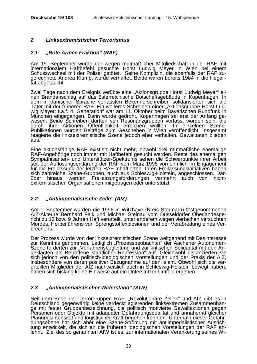 Seite 30 des Verfassungsschutzbericht 1999 Schleswig-Holstein