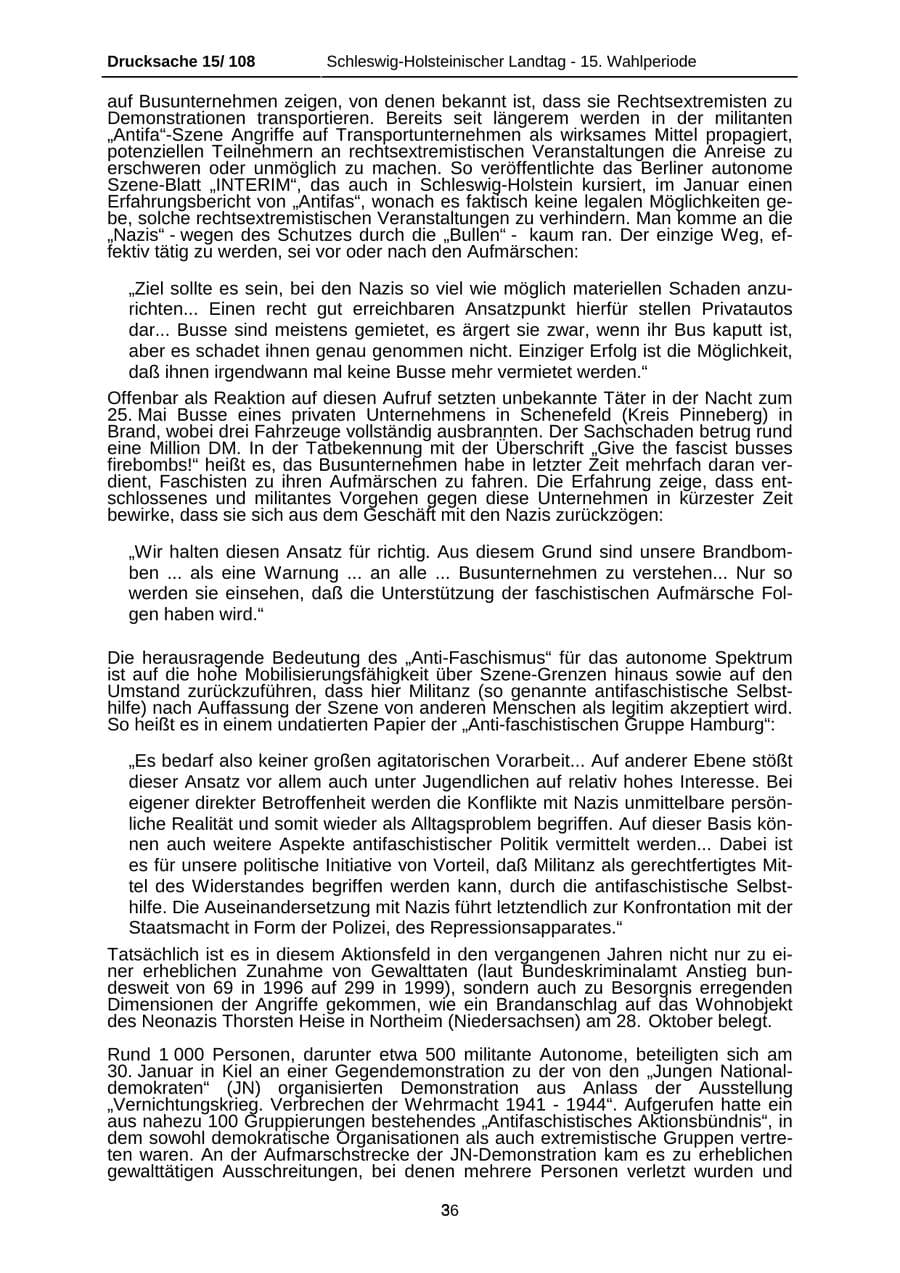 Seite 36 des Verfassungsschutzbericht 1999 Schleswig-Holstein