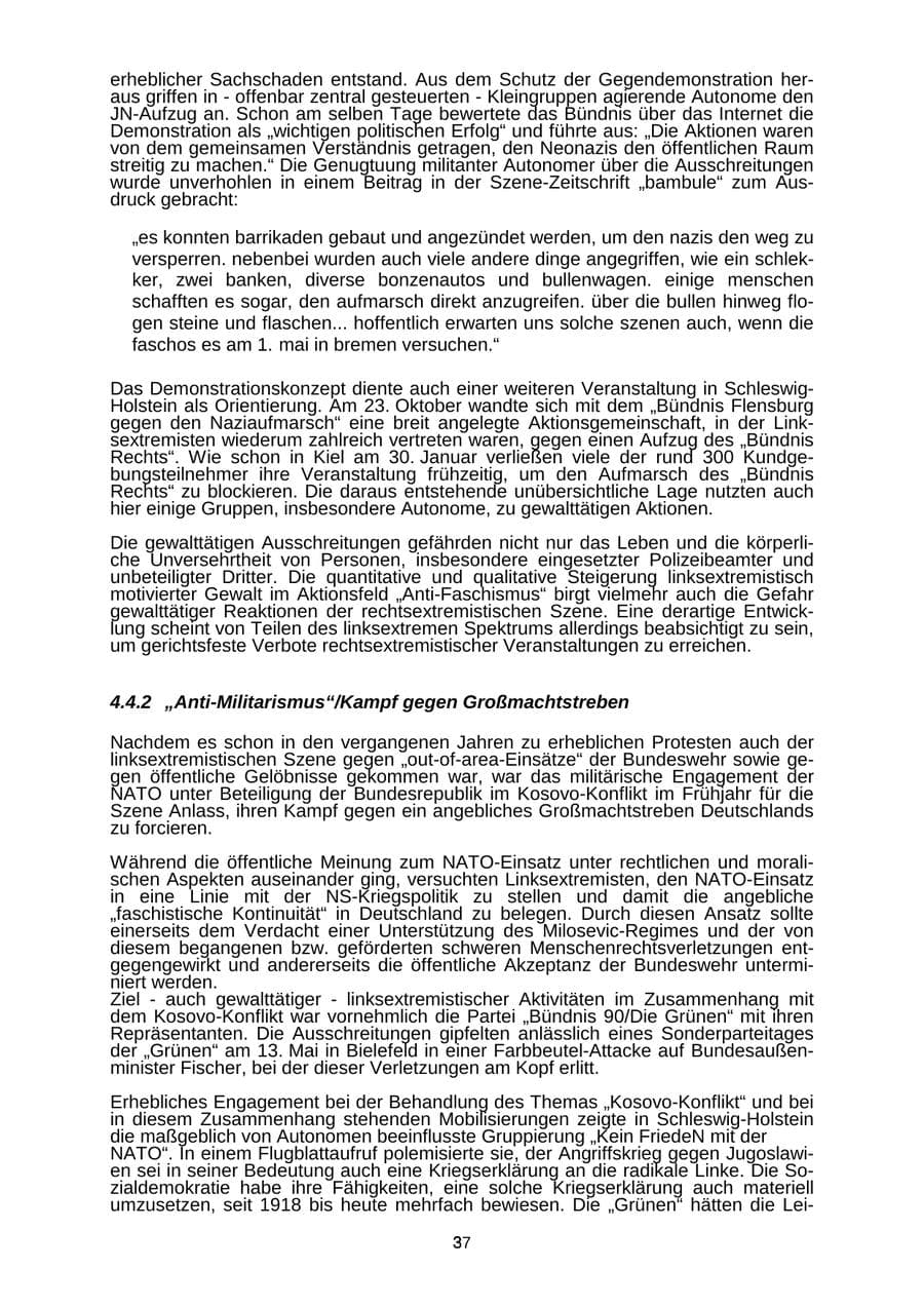 Seite 37 des Verfassungsschutzbericht 1999 Schleswig-Holstein