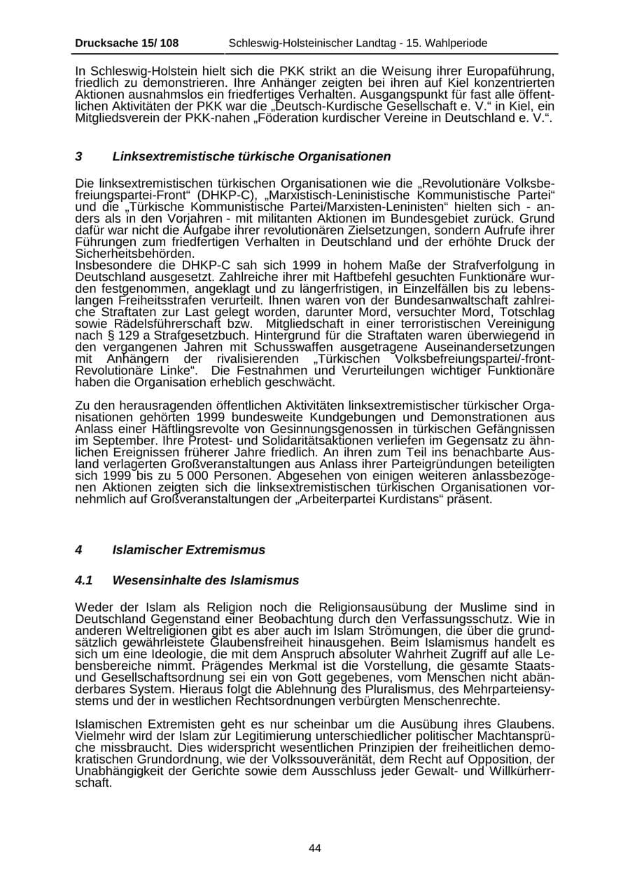 Seite 44 des Verfassungsschutzbericht 1999 Schleswig-Holstein
