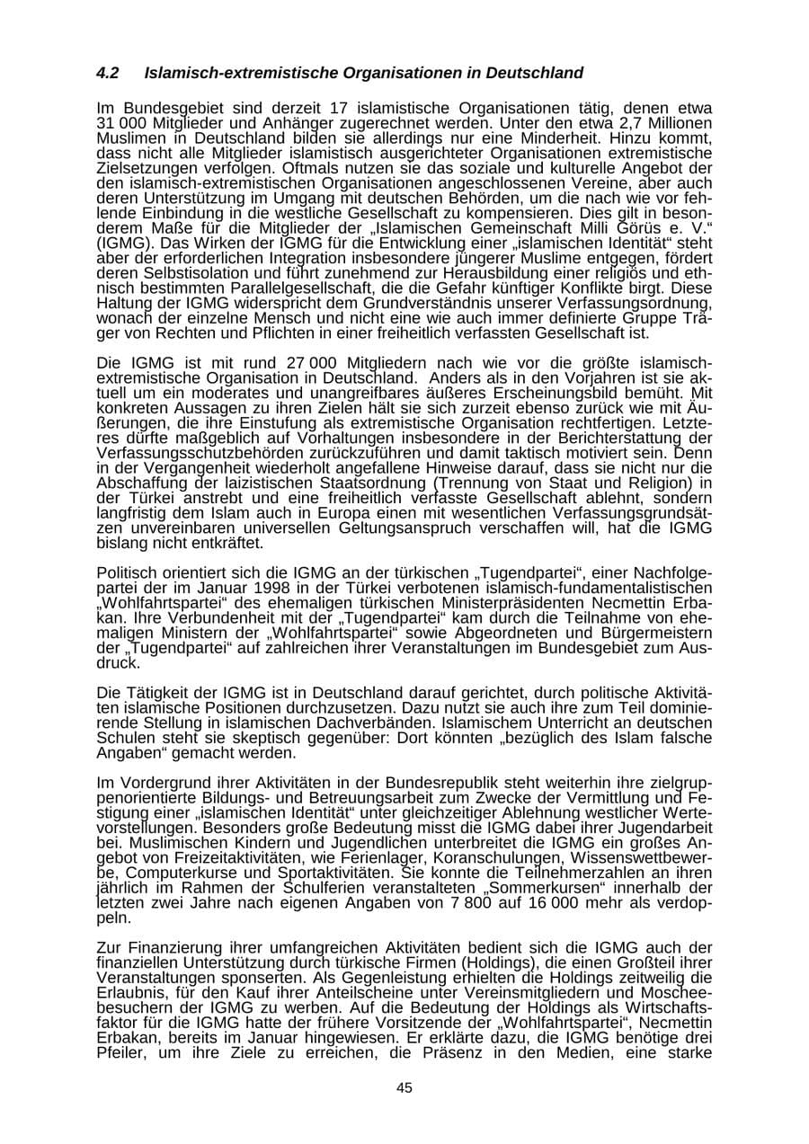 Seite 45 des Verfassungsschutzbericht 1999 Schleswig-Holstein