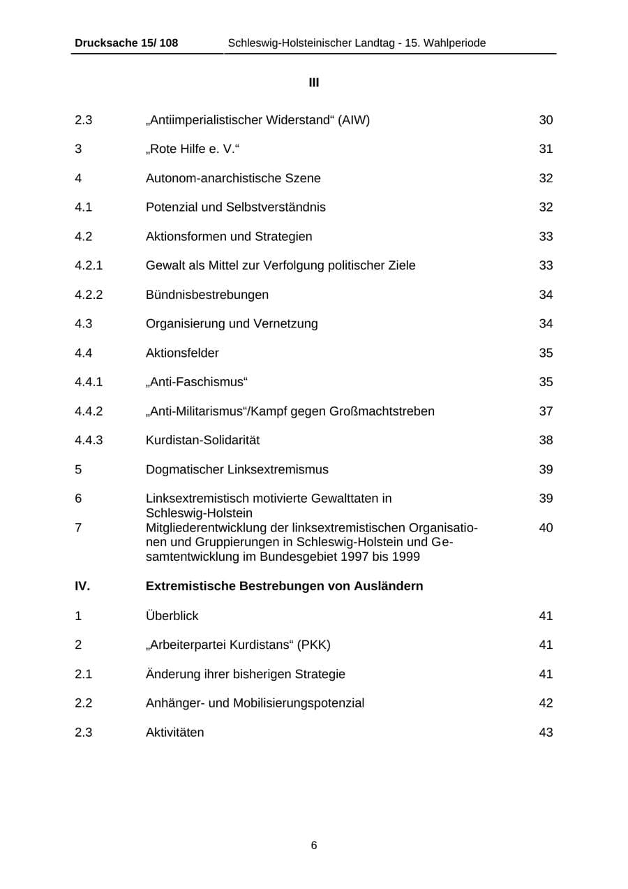 Seite 6 des Verfassungsschutzbericht 1999 Schleswig-Holstein