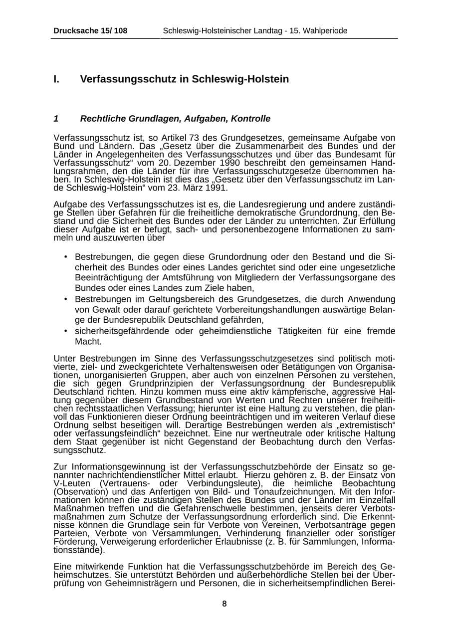 Seite 8 des Verfassungsschutzbericht 1999 Schleswig-Holstein