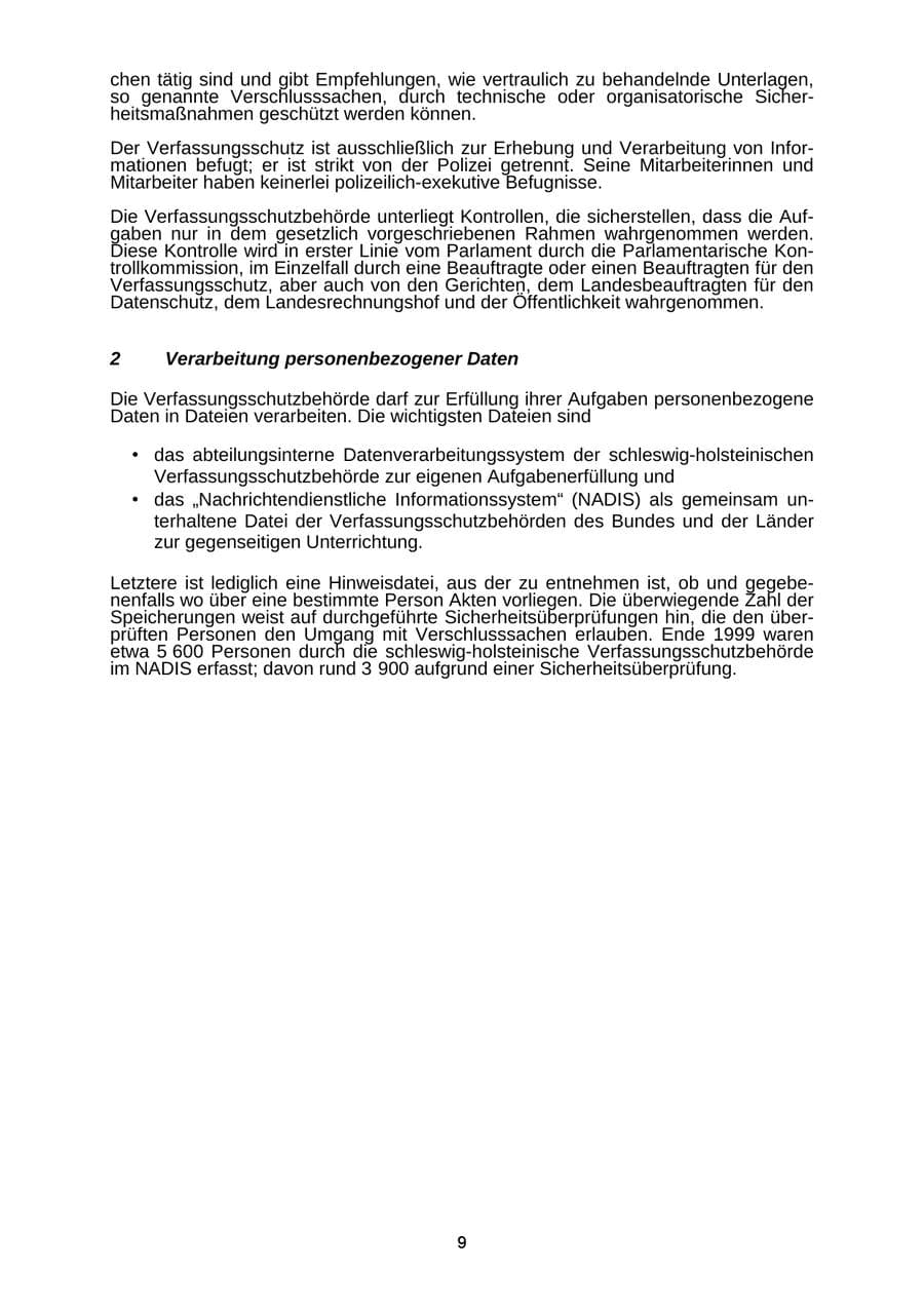 Seite 9 des Verfassungsschutzbericht 1999 Schleswig-Holstein