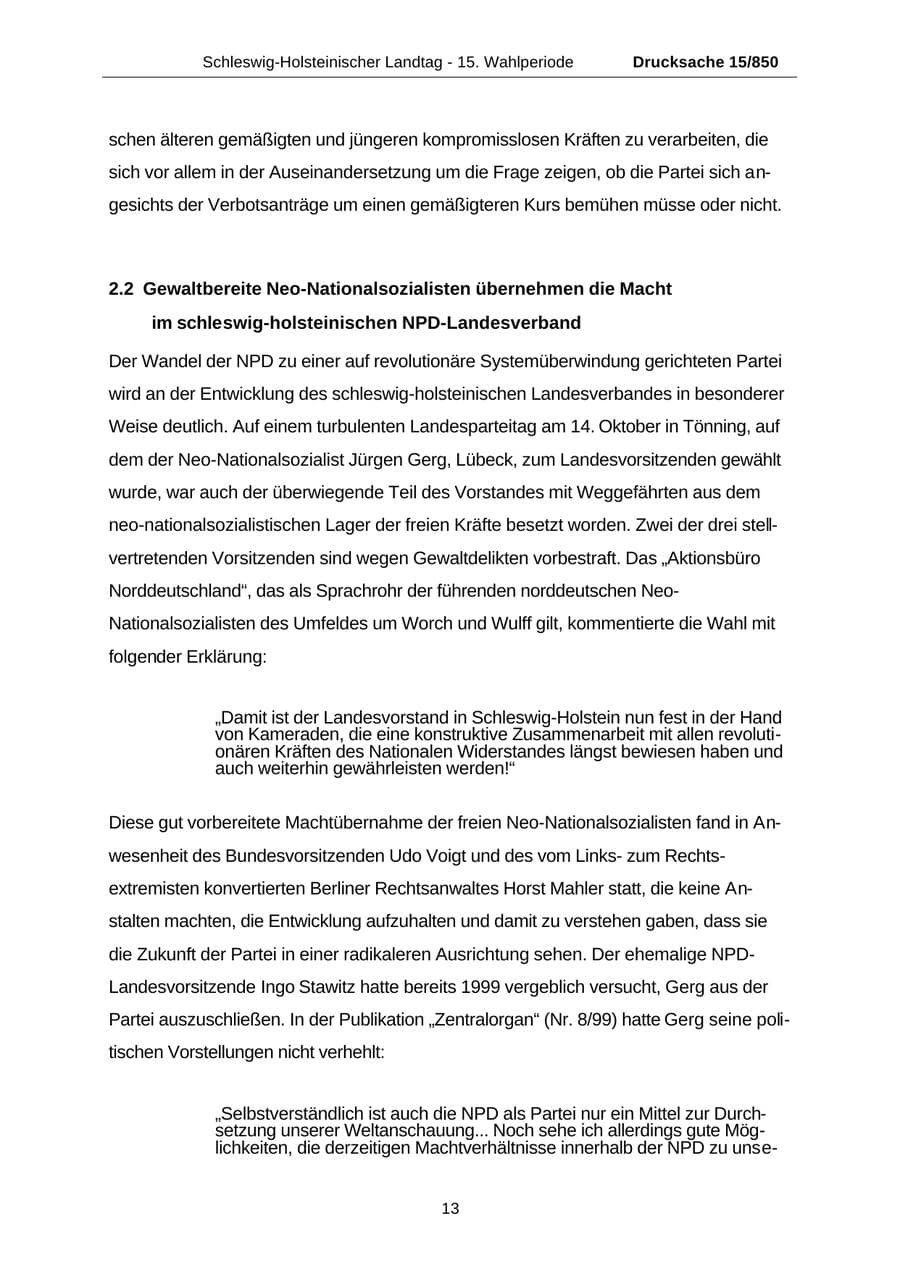 Seite 13 des Verfassungsschutzbericht 2000 Schleswig-Holstein