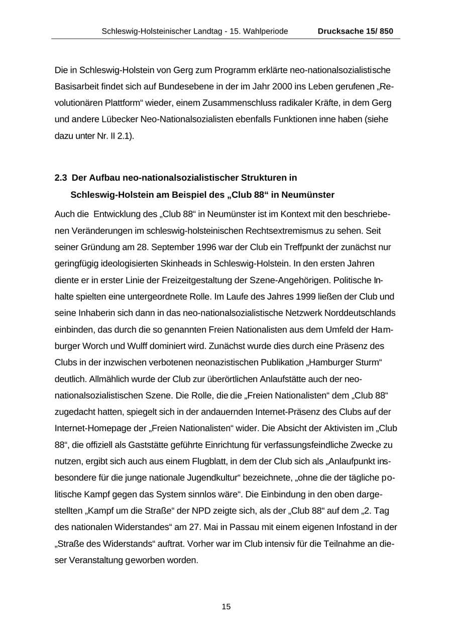 Seite 15 des Verfassungsschutzbericht 2000 Schleswig-Holstein