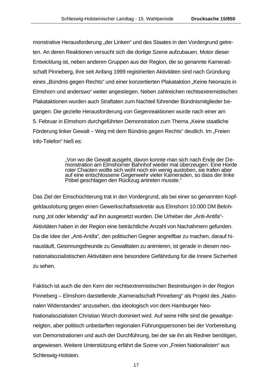 Seite 17 des Verfassungsschutzbericht 2000 Schleswig-Holstein