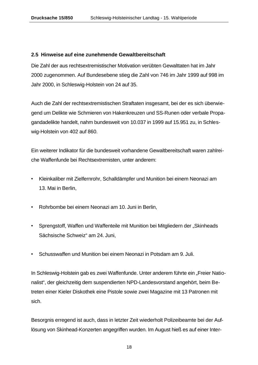 Seite 18 des Verfassungsschutzbericht 2000 Schleswig-Holstein