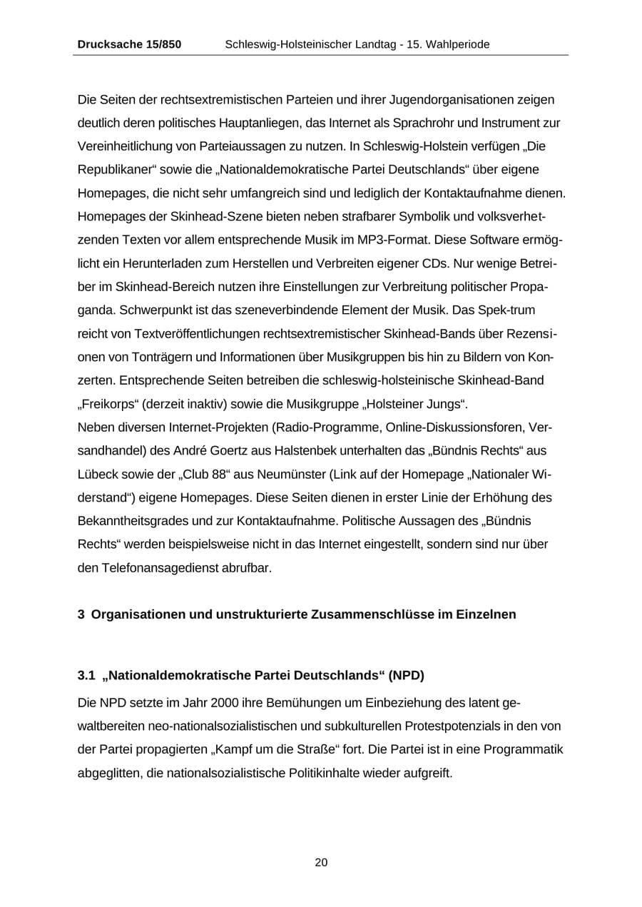 Seite 20 des Verfassungsschutzbericht 2000 Schleswig-Holstein