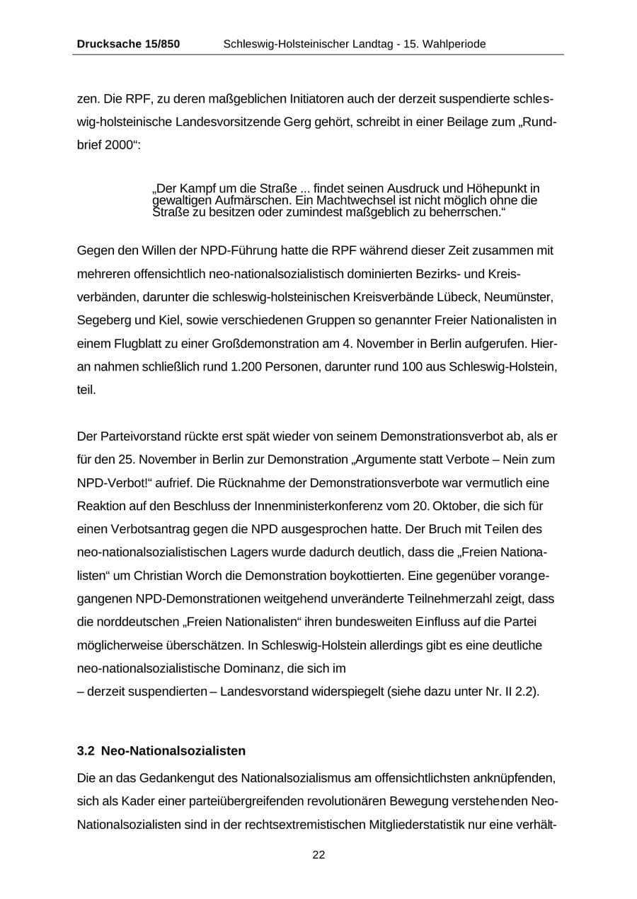 Seite 22 des Verfassungsschutzbericht 2000 Schleswig-Holstein