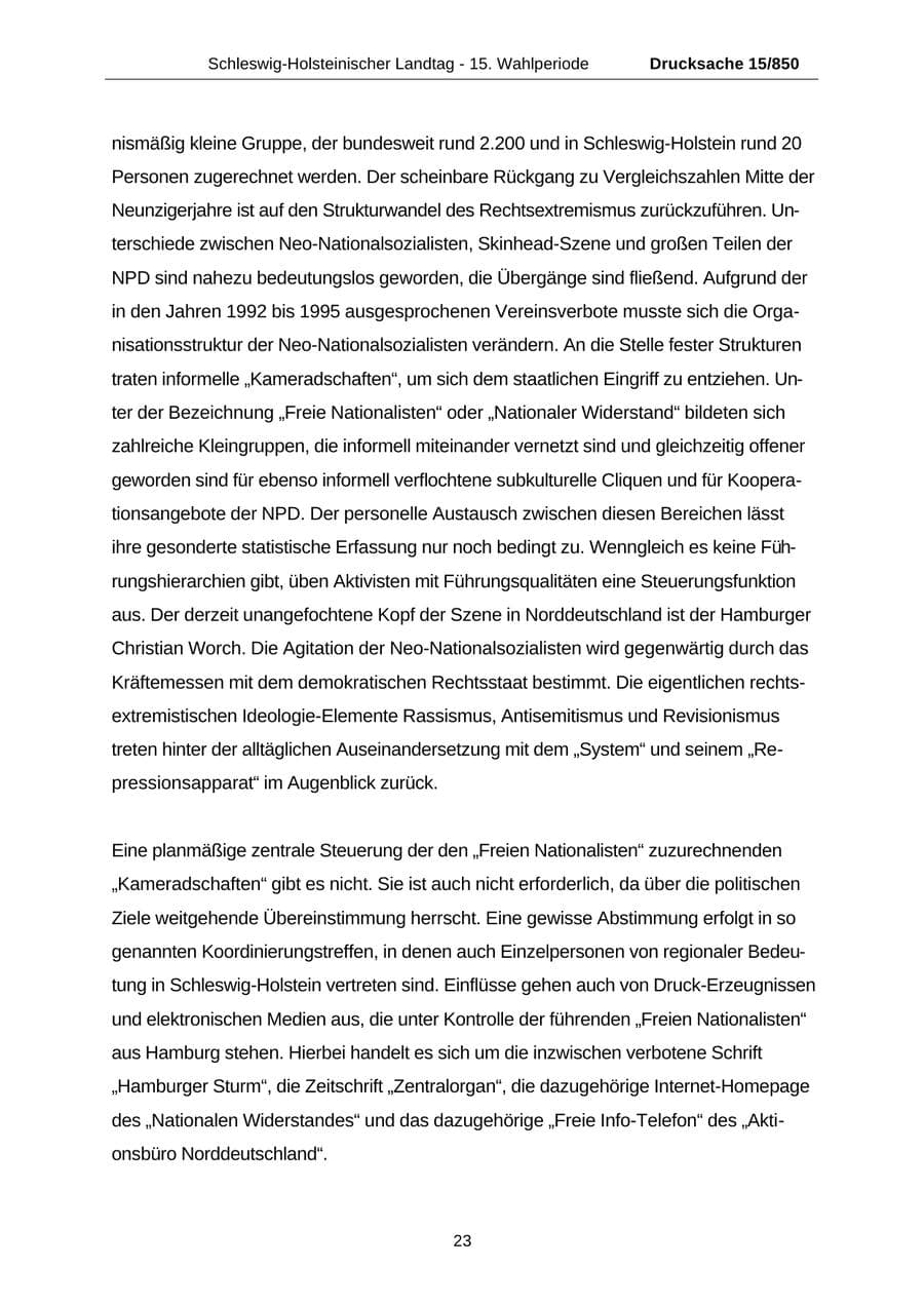 Seite 23 des Verfassungsschutzbericht 2000 Schleswig-Holstein