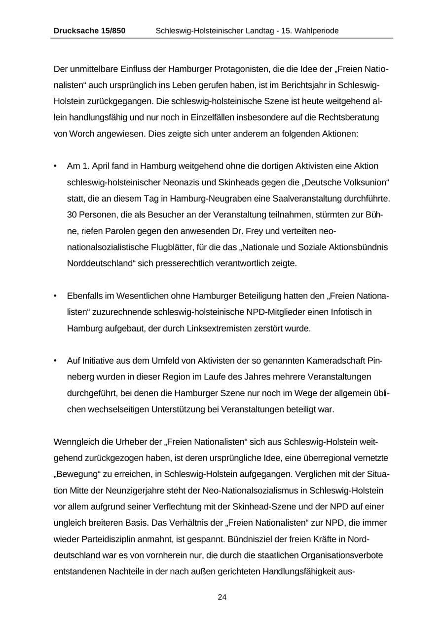 Seite 24 des Verfassungsschutzbericht 2000 Schleswig-Holstein