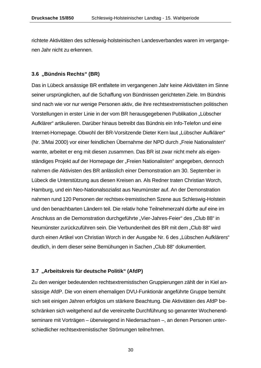 Seite 30 des Verfassungsschutzbericht 2000 Schleswig-Holstein