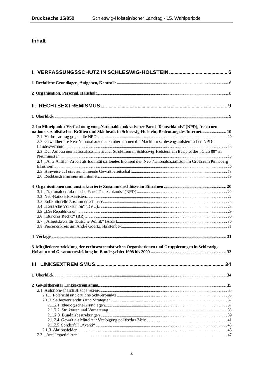 Seite 4 des Verfassungsschutzbericht 2000 Schleswig-Holstein