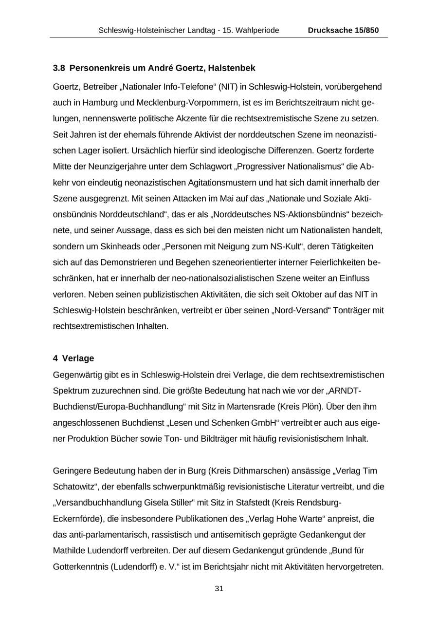 Seite 31 des Verfassungsschutzbericht 2000 Schleswig-Holstein