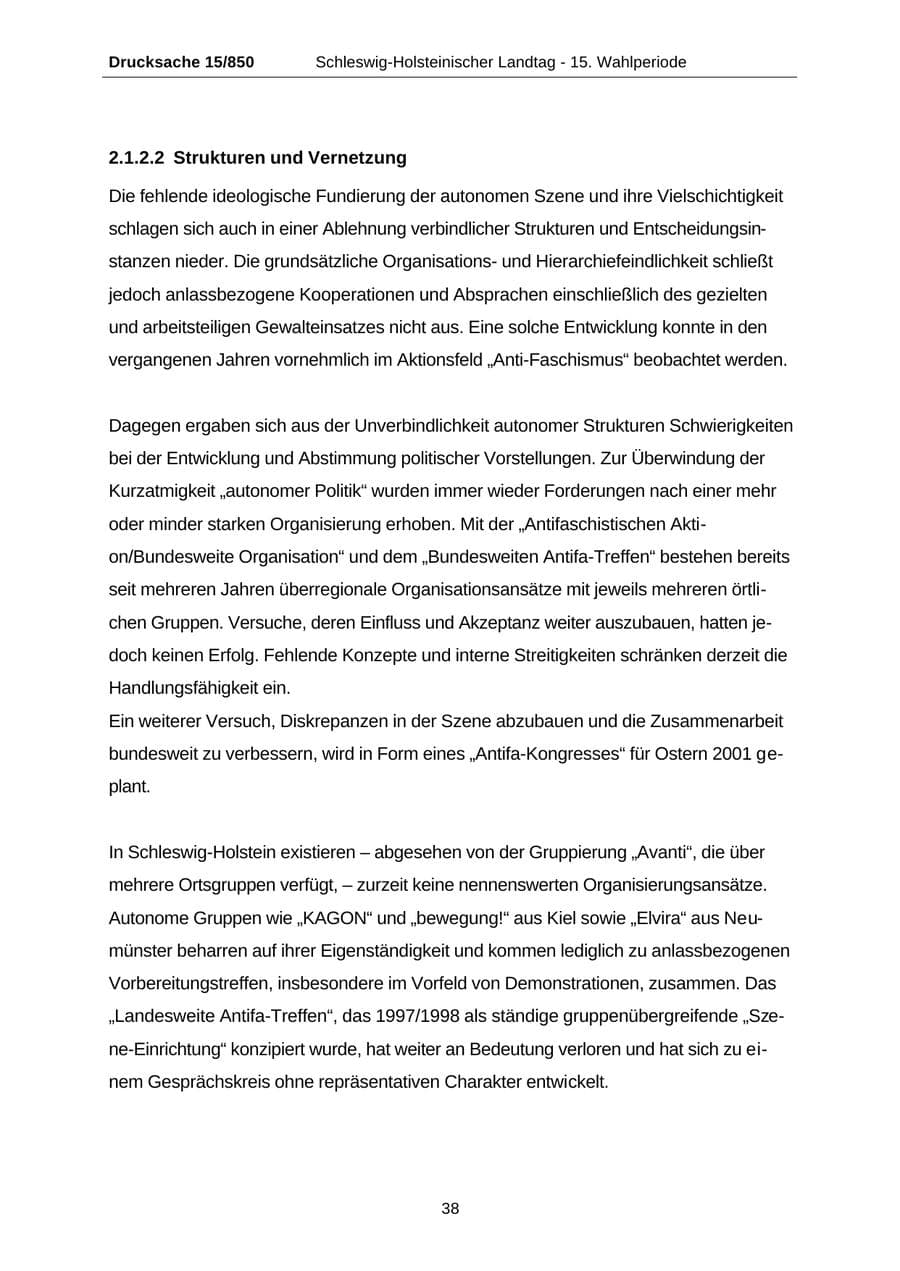 Seite 38 des Verfassungsschutzbericht 2000 Schleswig-Holstein