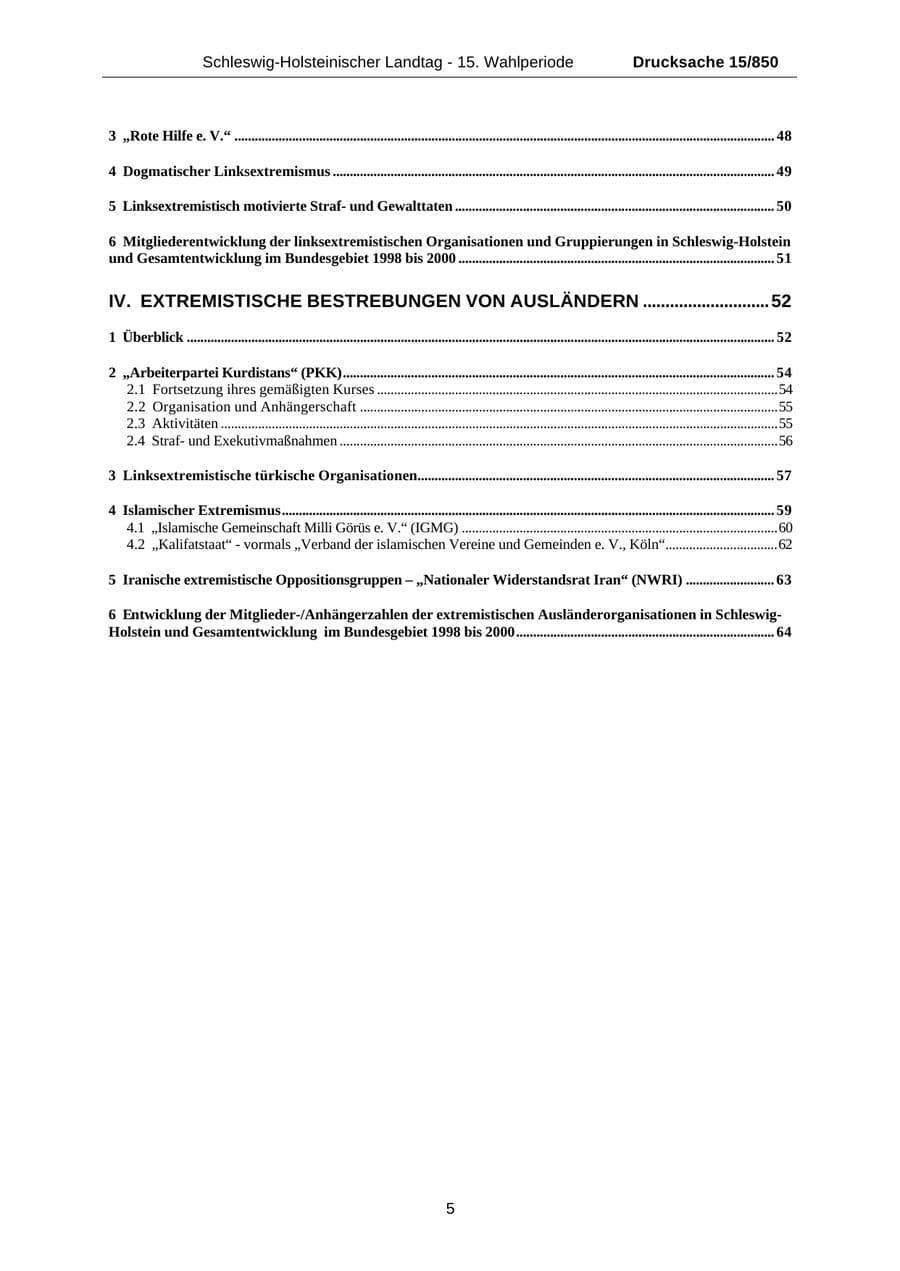 Seite 5 des Verfassungsschutzbericht 2000 Schleswig-Holstein