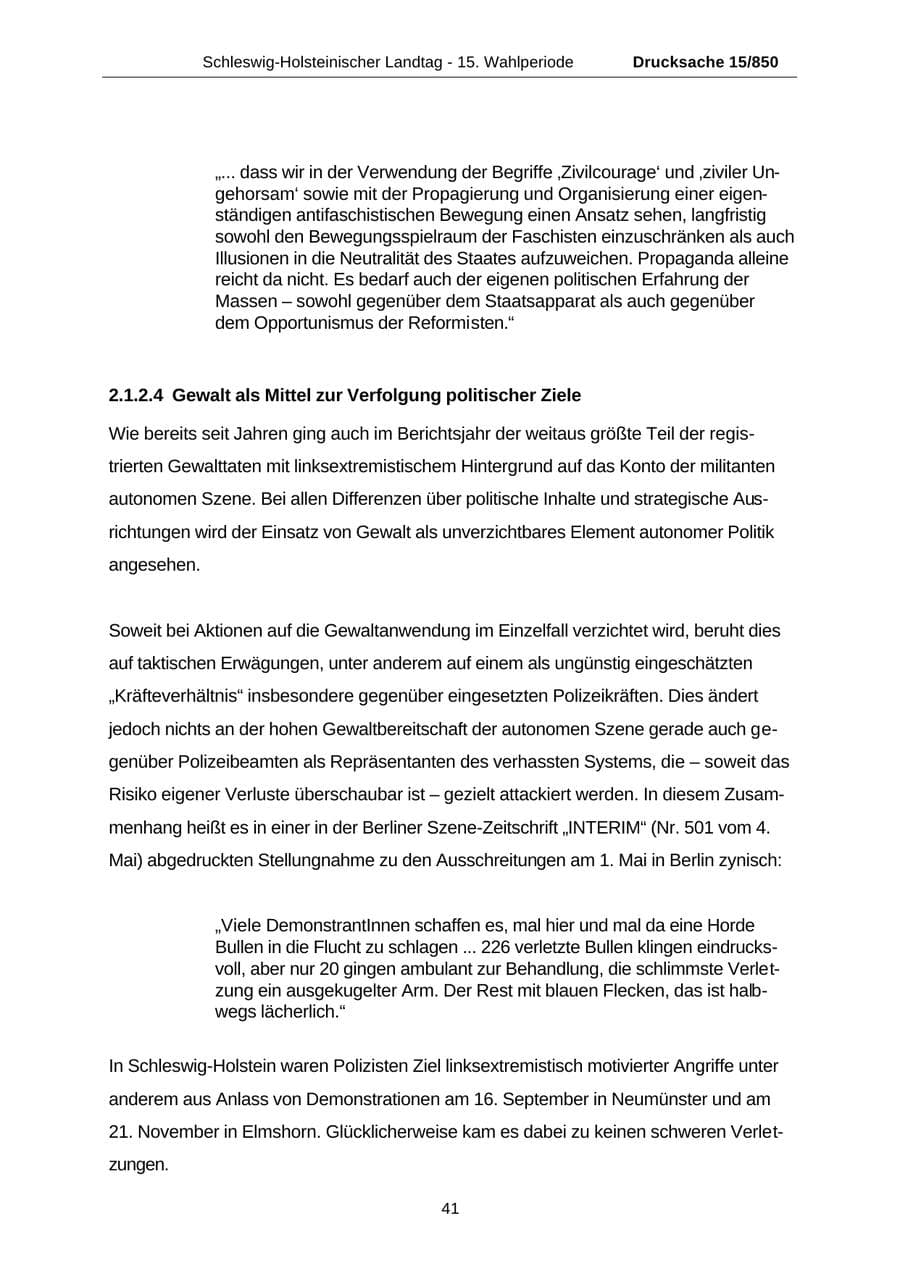Seite 41 des Verfassungsschutzbericht 2000 Schleswig-Holstein