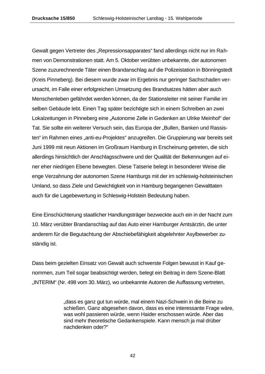 Seite 42 des Verfassungsschutzbericht 2000 Schleswig-Holstein