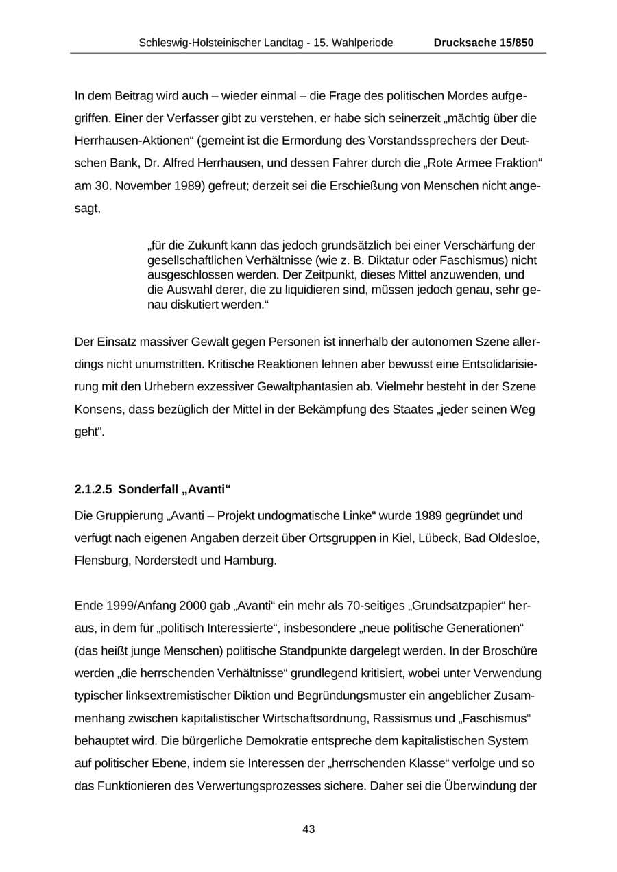 Seite 43 des Verfassungsschutzbericht 2000 Schleswig-Holstein