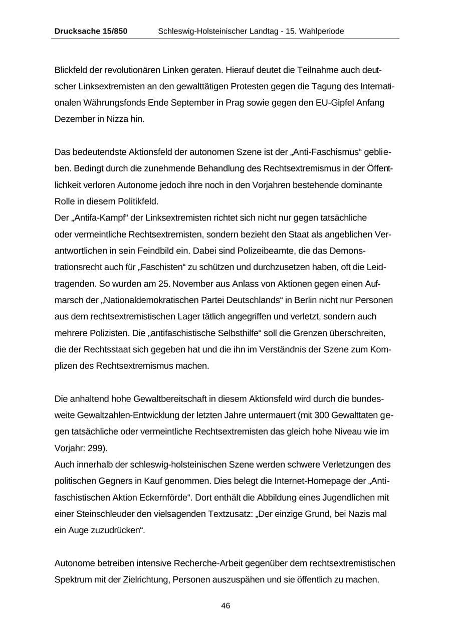 Seite 46 des Verfassungsschutzbericht 2000 Schleswig-Holstein