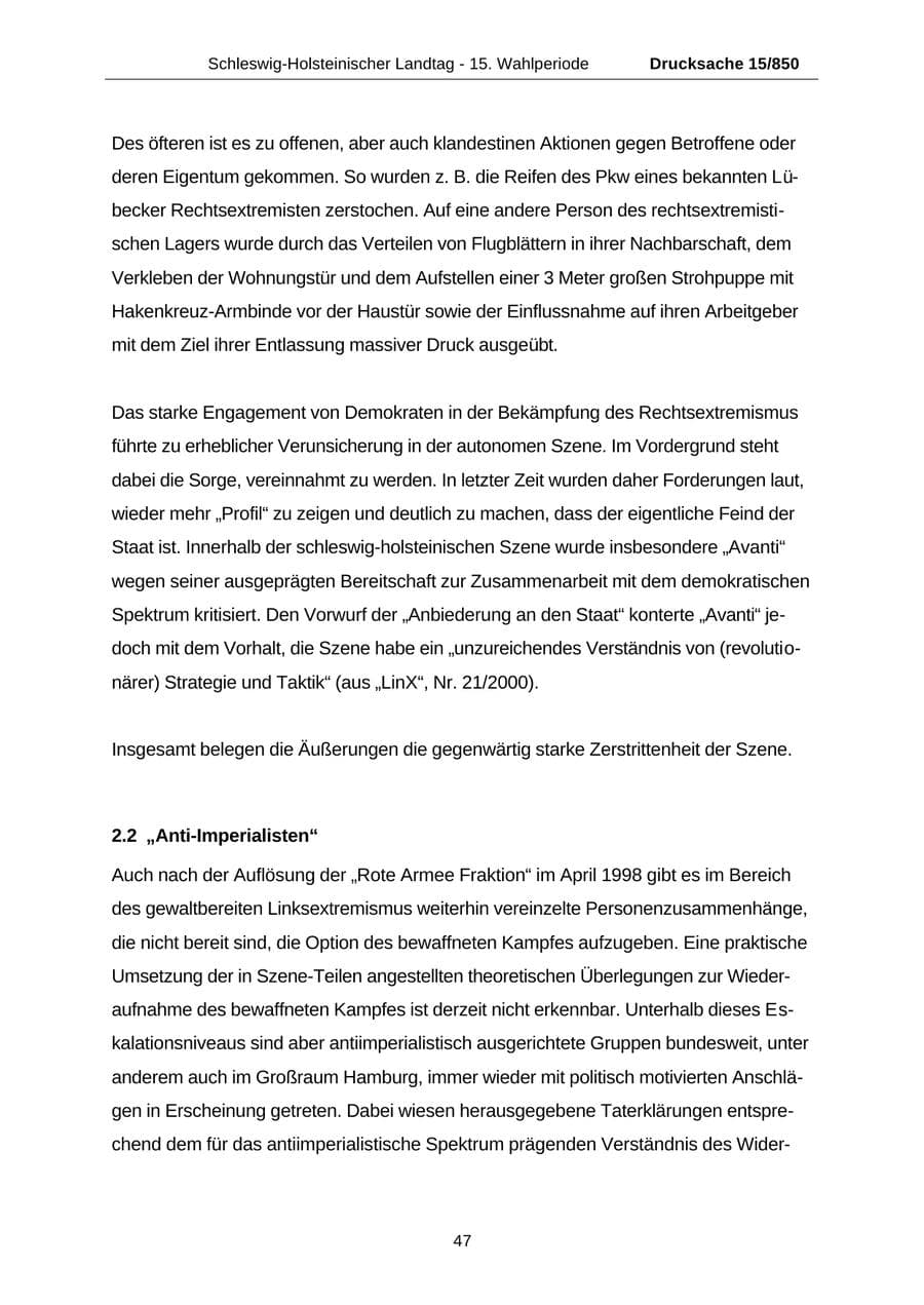 Seite 47 des Verfassungsschutzbericht 2000 Schleswig-Holstein