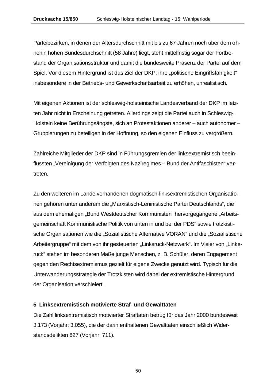 Seite 50 des Verfassungsschutzbericht 2000 Schleswig-Holstein