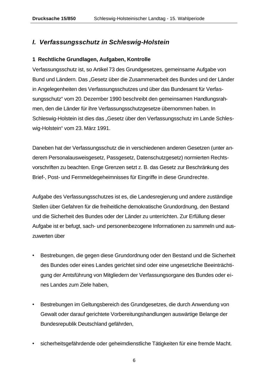 Seite 6 des Verfassungsschutzbericht 2000 Schleswig-Holstein