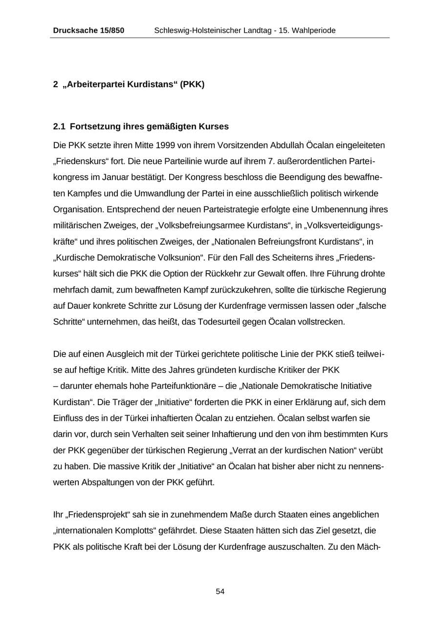 Seite 54 des Verfassungsschutzbericht 2000 Schleswig-Holstein