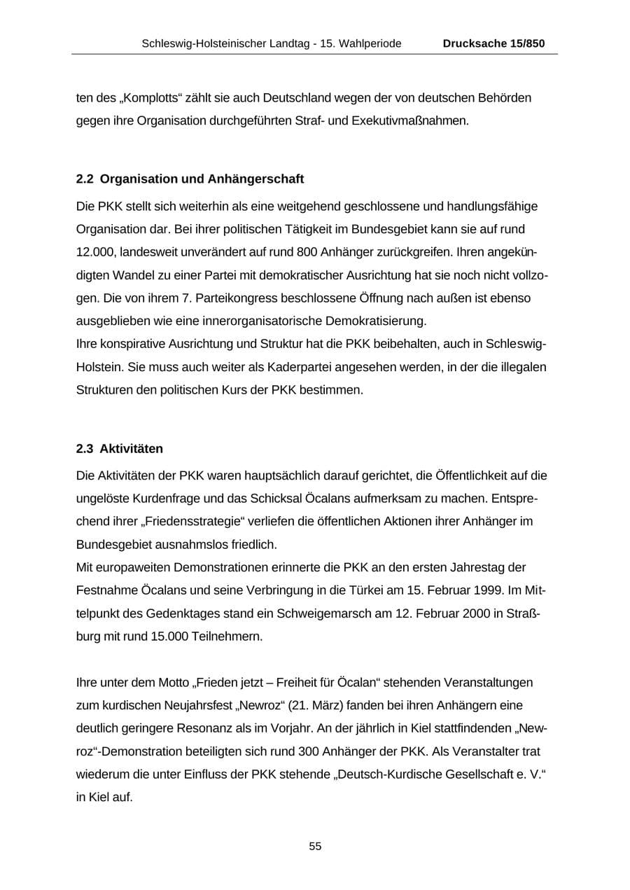 Seite 55 des Verfassungsschutzbericht 2000 Schleswig-Holstein