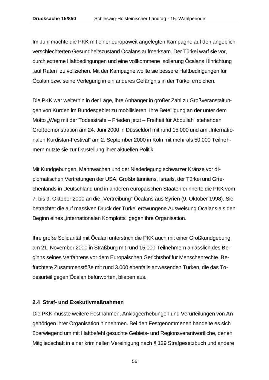 Seite 56 des Verfassungsschutzbericht 2000 Schleswig-Holstein
