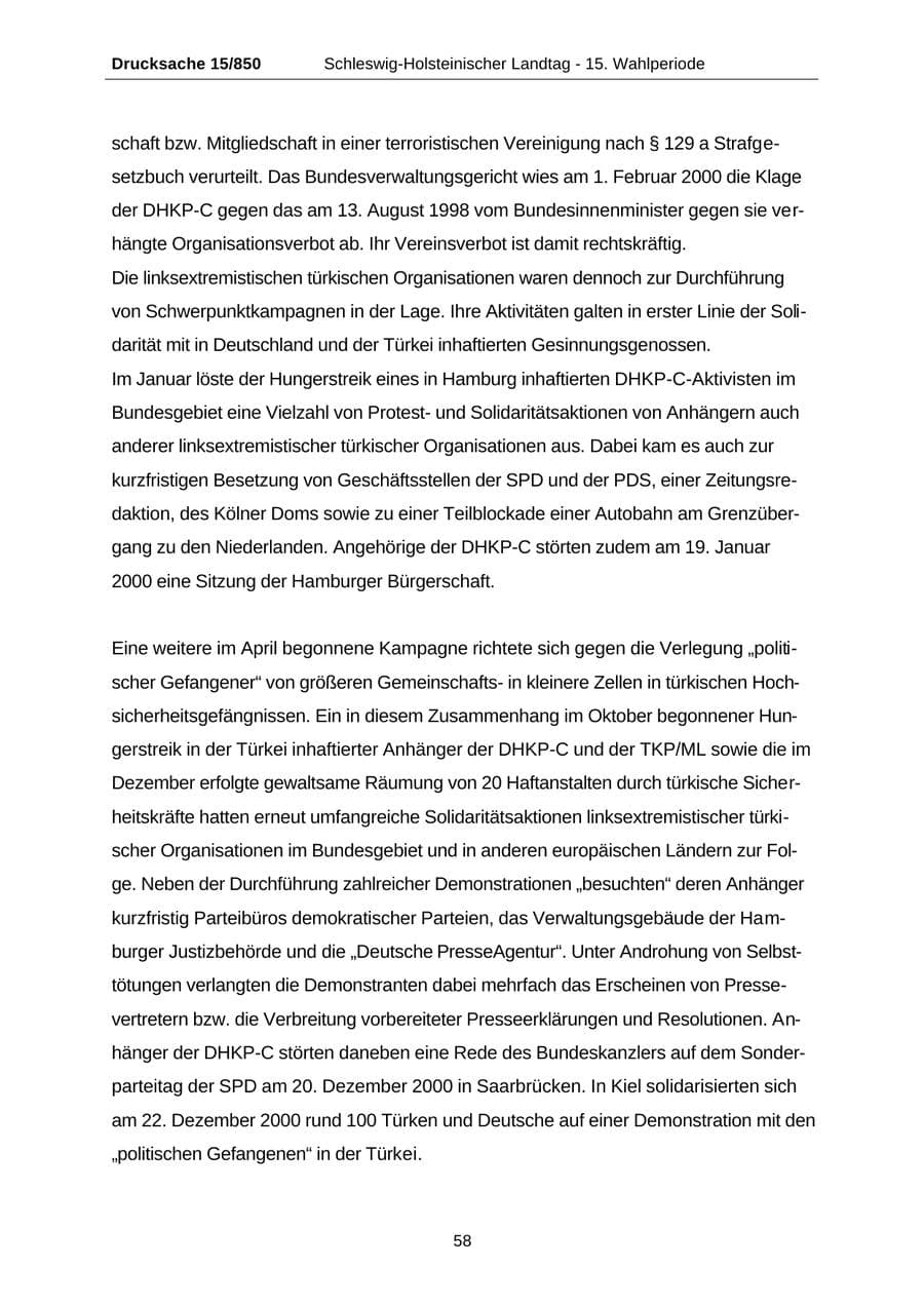 Seite 58 des Verfassungsschutzbericht 2000 Schleswig-Holstein
