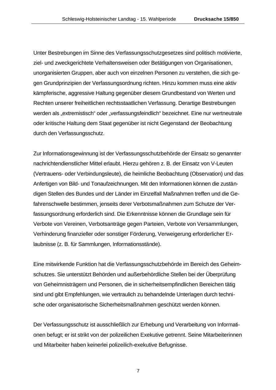 Seite 7 des Verfassungsschutzbericht 2000 Schleswig-Holstein