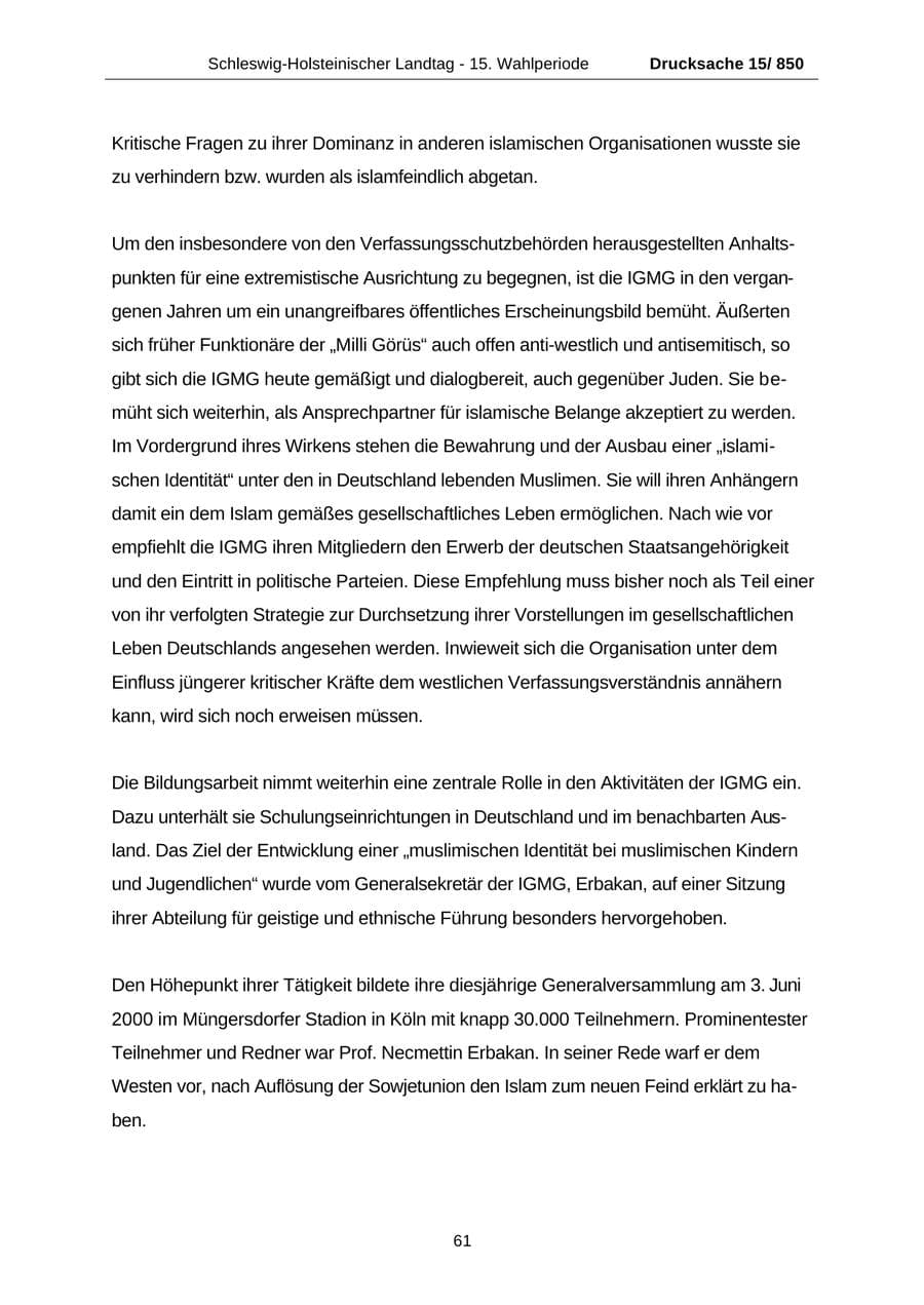 Seite 61 des Verfassungsschutzbericht 2000 Schleswig-Holstein
