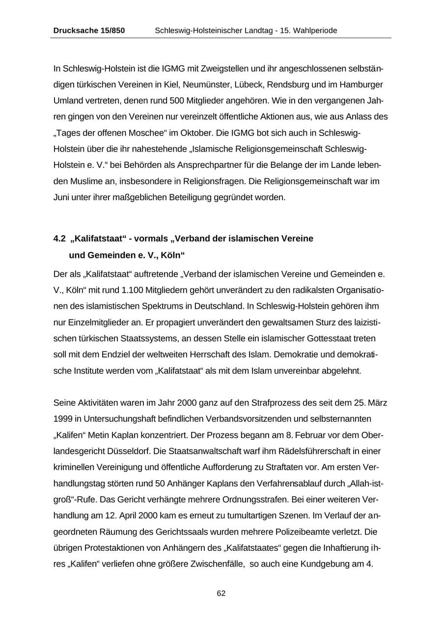 Seite 62 des Verfassungsschutzbericht 2000 Schleswig-Holstein