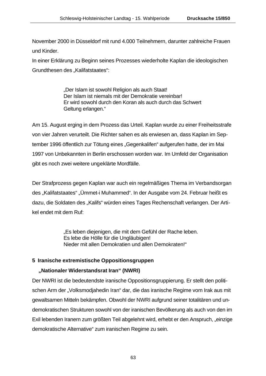 Seite 63 des Verfassungsschutzbericht 2000 Schleswig-Holstein