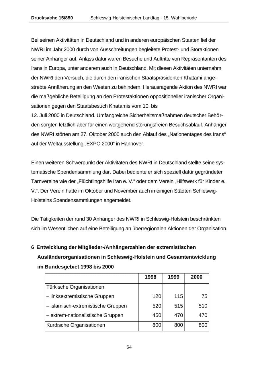 Seite 64 des Verfassungsschutzbericht 2000 Schleswig-Holstein
