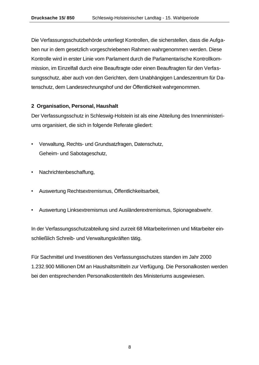 Seite 8 des Verfassungsschutzbericht 2000 Schleswig-Holstein