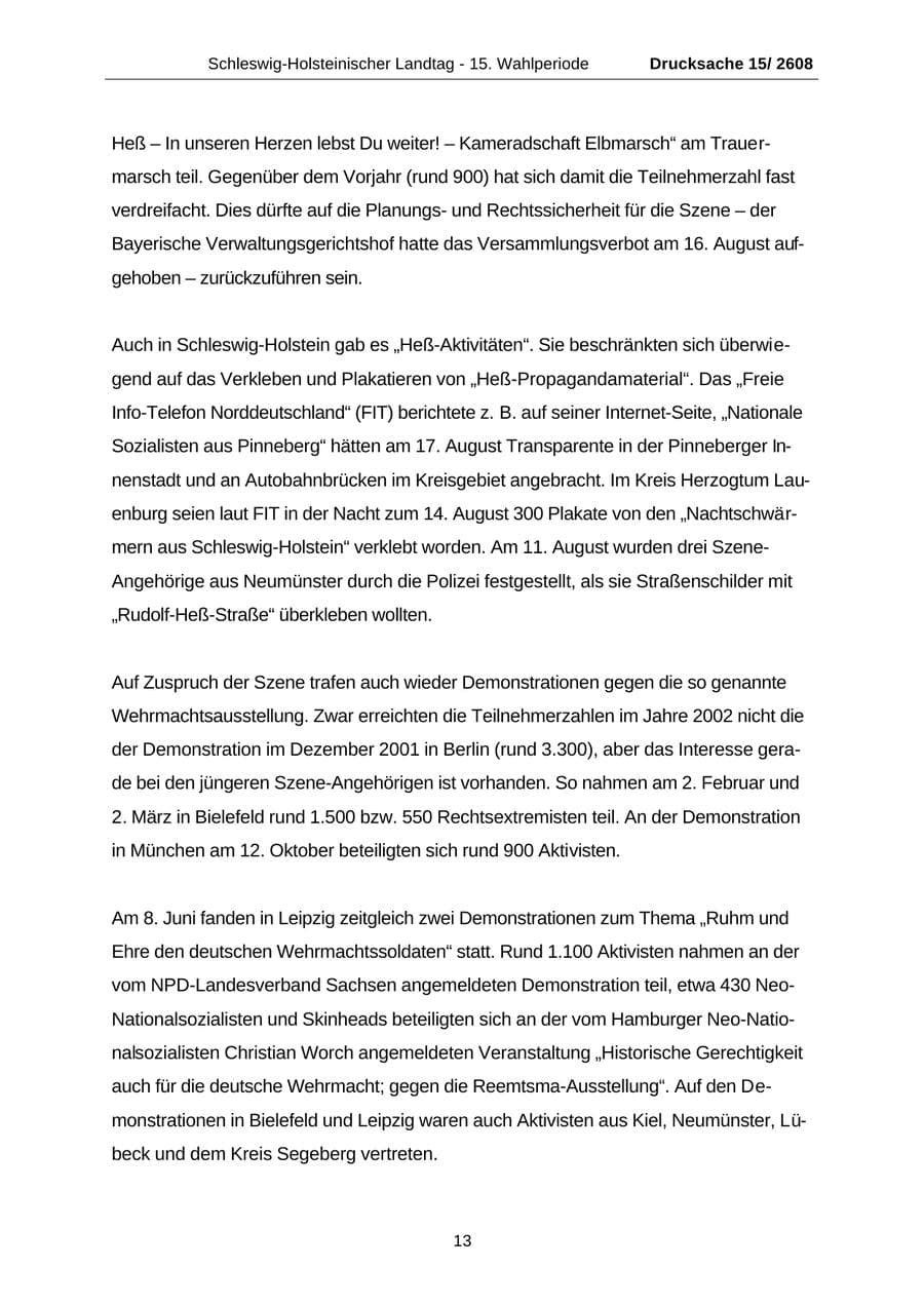 Seite 13 des Verfassungsschutzbericht 2002 Schleswig-Holstein