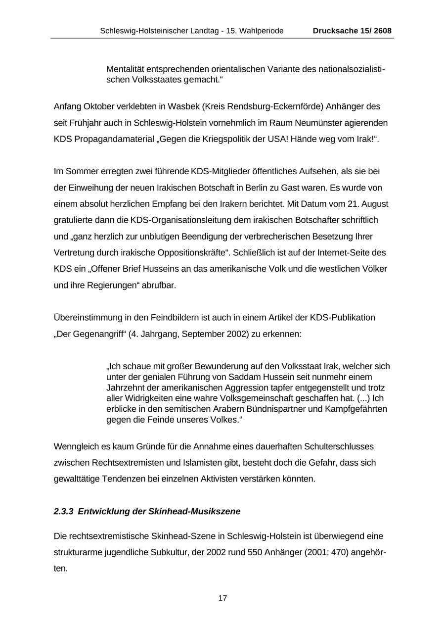 Seite 17 des Verfassungsschutzbericht 2002 Schleswig-Holstein