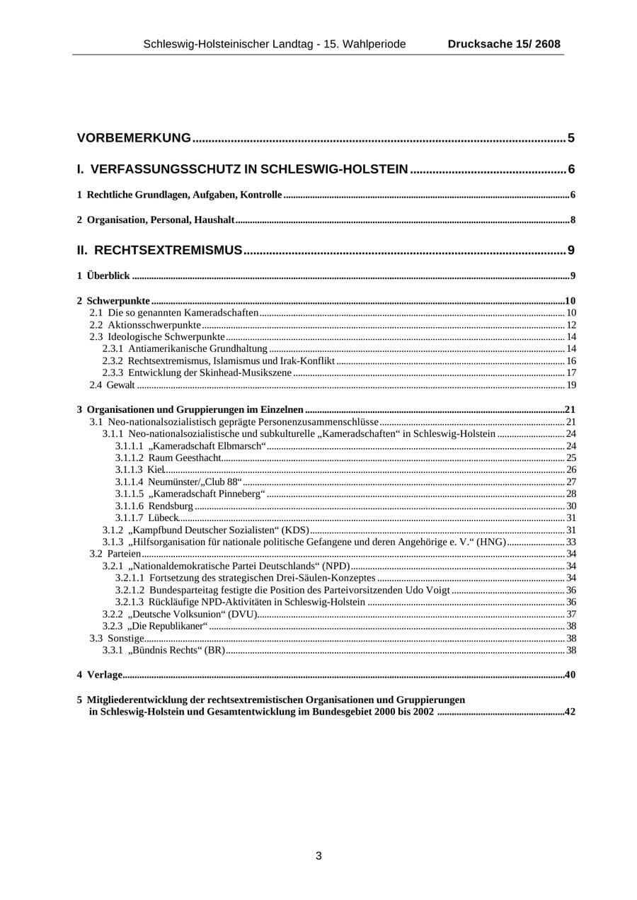 Seite 3 des Verfassungsschutzbericht 2002 Schleswig-Holstein