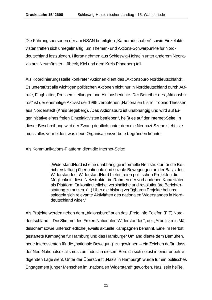 Seite 22 des Verfassungsschutzbericht 2002 Schleswig-Holstein