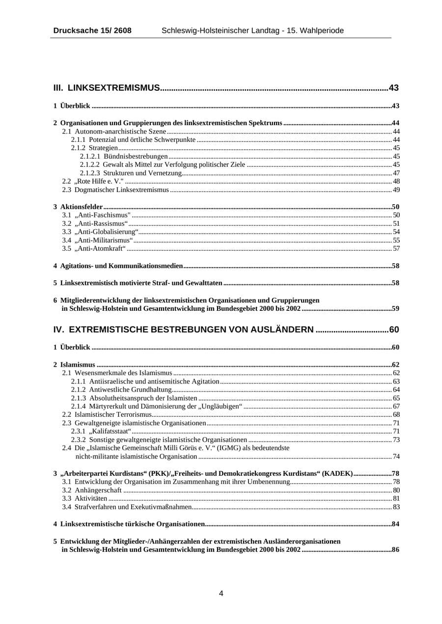 Seite 4 des Verfassungsschutzbericht 2002 Schleswig-Holstein