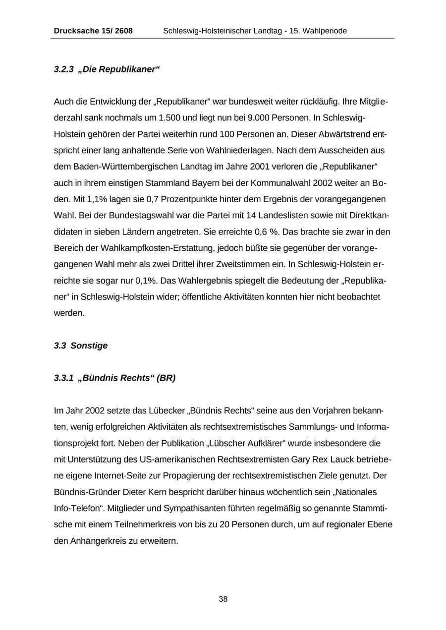 Seite 38 des Verfassungsschutzbericht 2002 Schleswig-Holstein