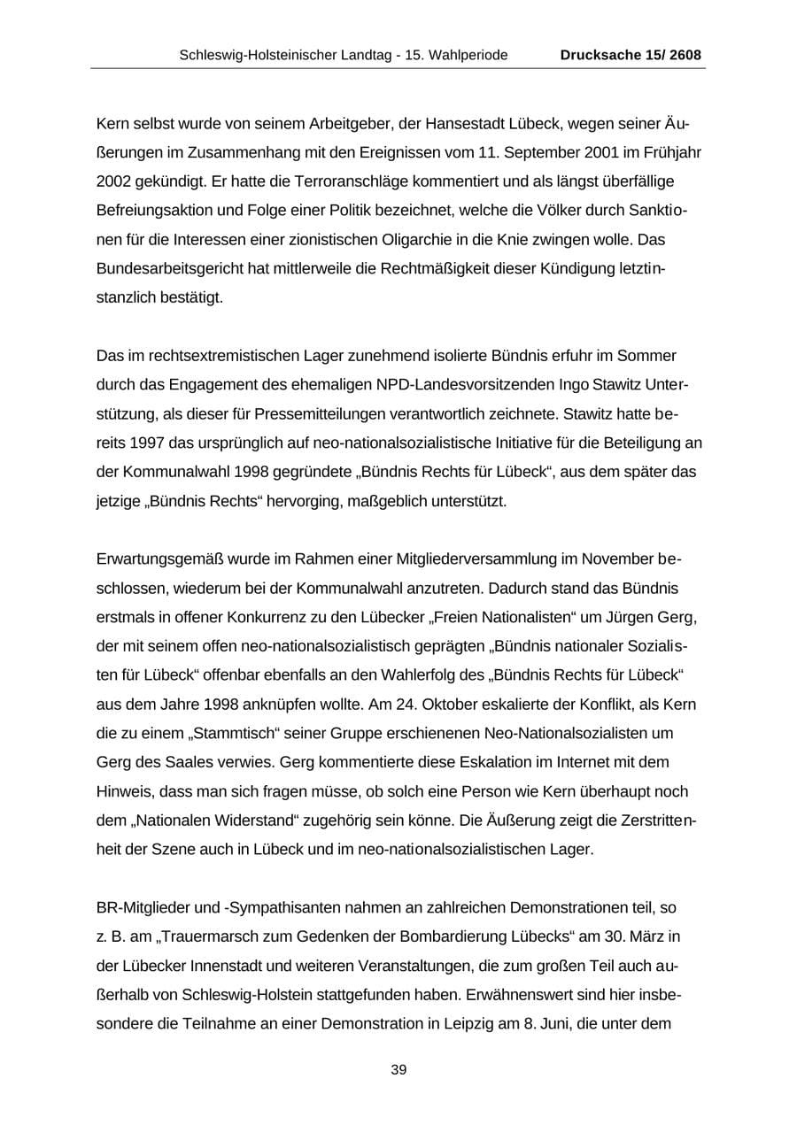 Seite 39 des Verfassungsschutzbericht 2002 Schleswig-Holstein