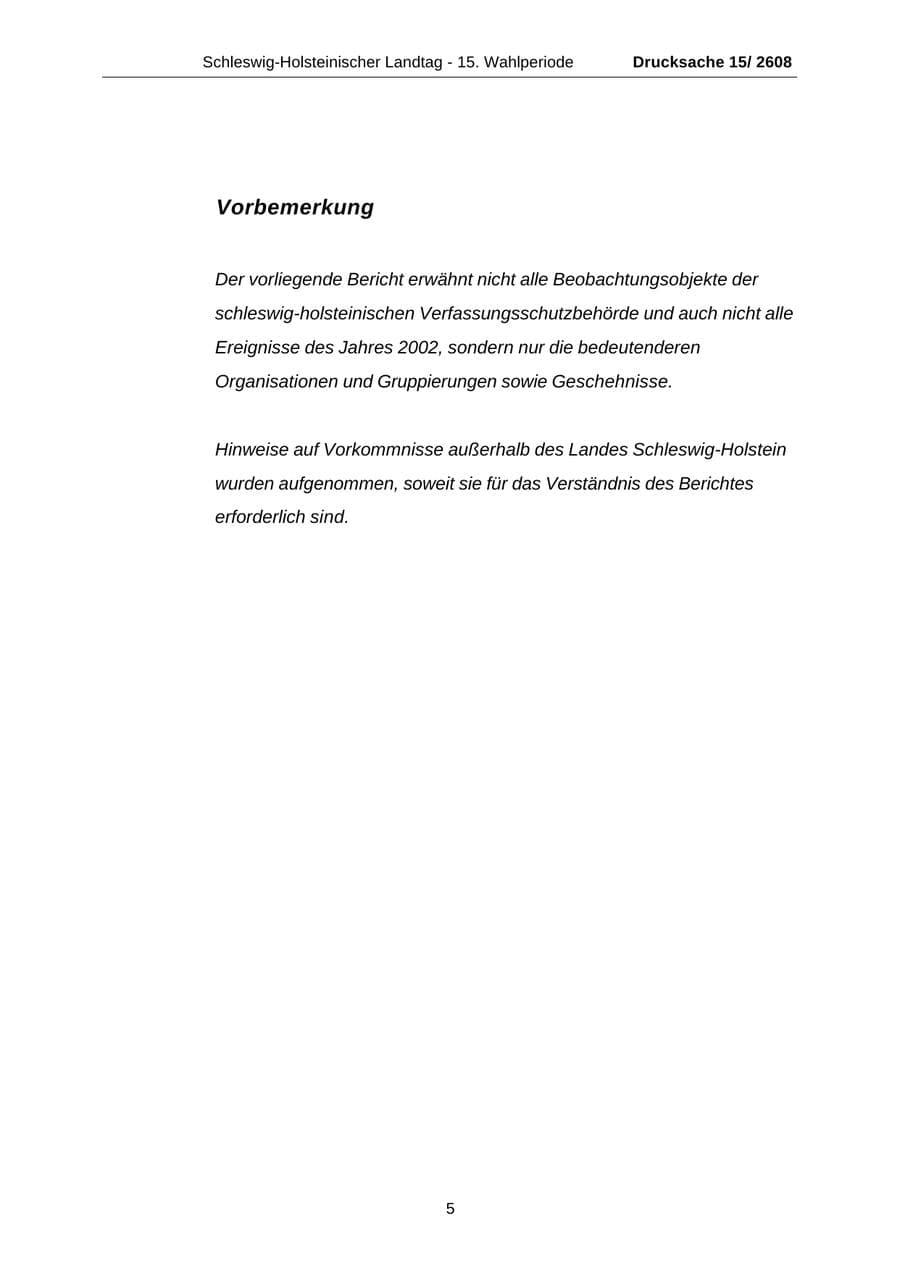 Seite 5 des Verfassungsschutzbericht 2002 Schleswig-Holstein
