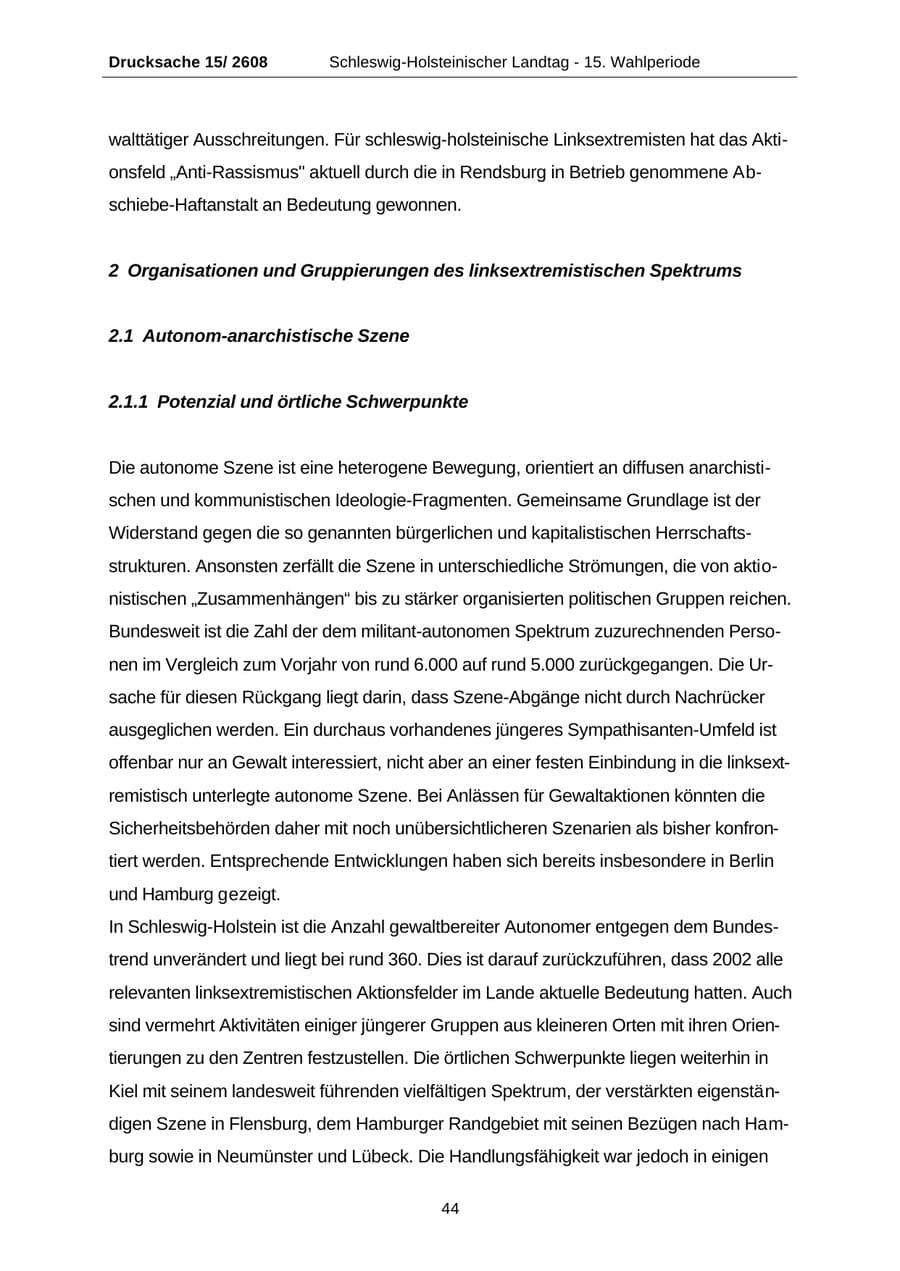 Seite 44 des Verfassungsschutzbericht 2002 Schleswig-Holstein