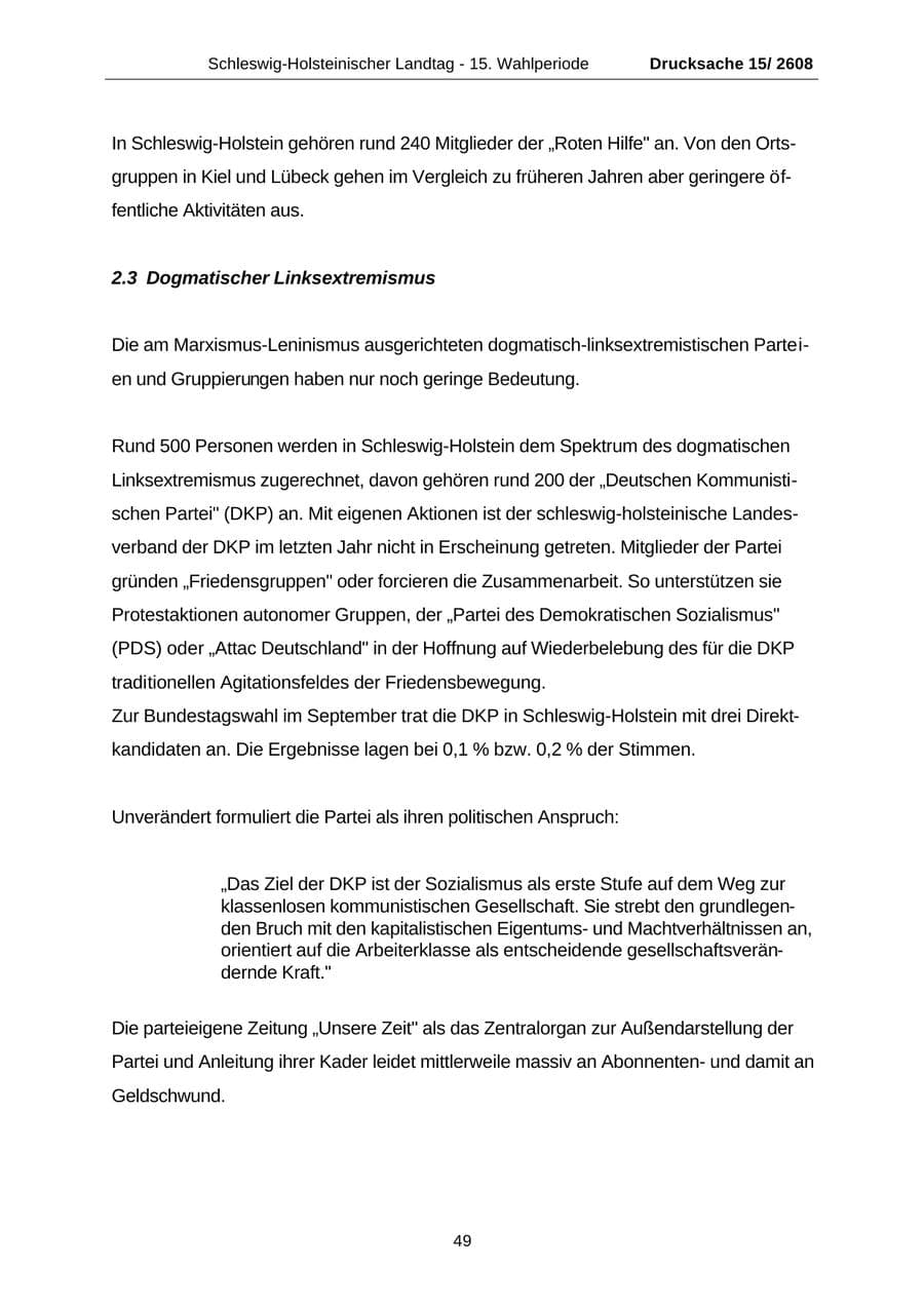Seite 49 des Verfassungsschutzbericht 2002 Schleswig-Holstein
