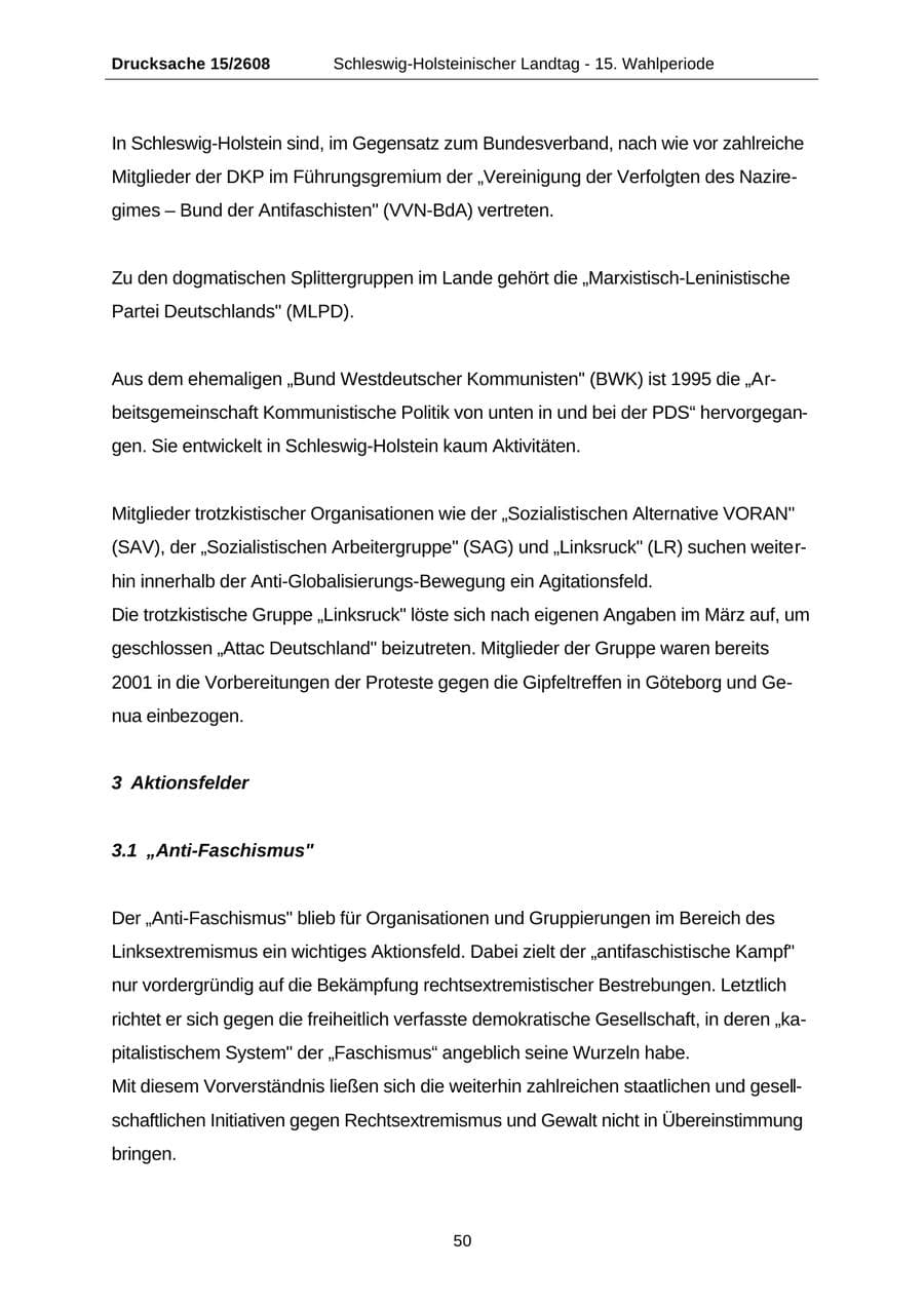 Seite 50 des Verfassungsschutzbericht 2002 Schleswig-Holstein